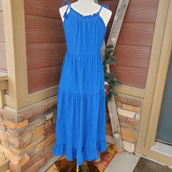 LOFT Beach Vibrant Royal Blue Tiered Ruffle Midi Dress Women's Size Small NWOT - Picture 12 of 12